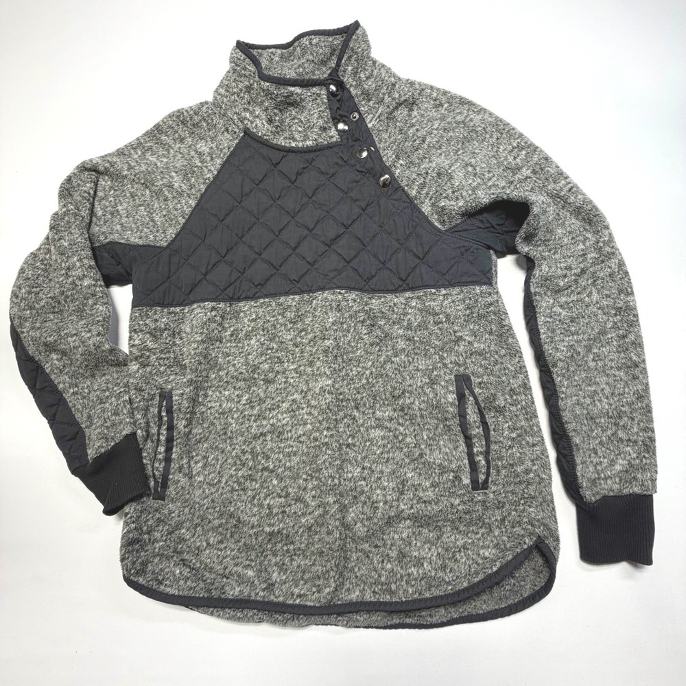 Abercrombie &‎ Fitch Quilted Snap Fleece Pullover Women's M Gray Black Cozy Top